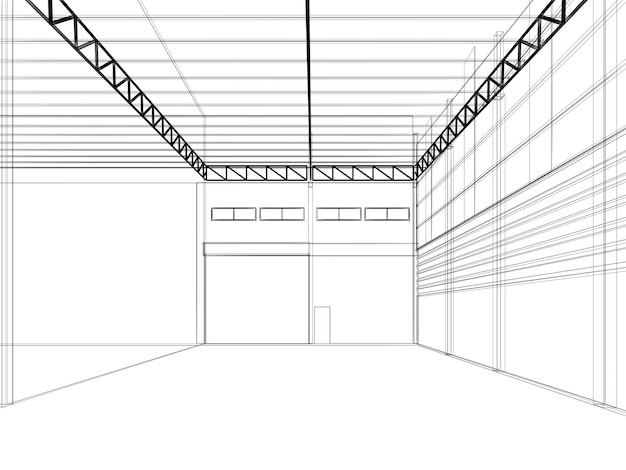 Rendering en 3D del almacén interior