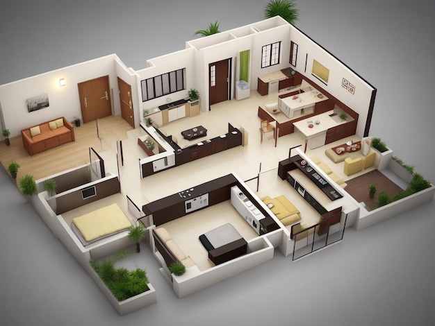 Foto rendering en 3d de un apartamento amueblado