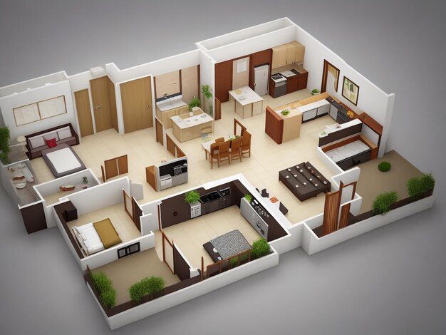 Foto rendering en 3d de un apartamento amueblado