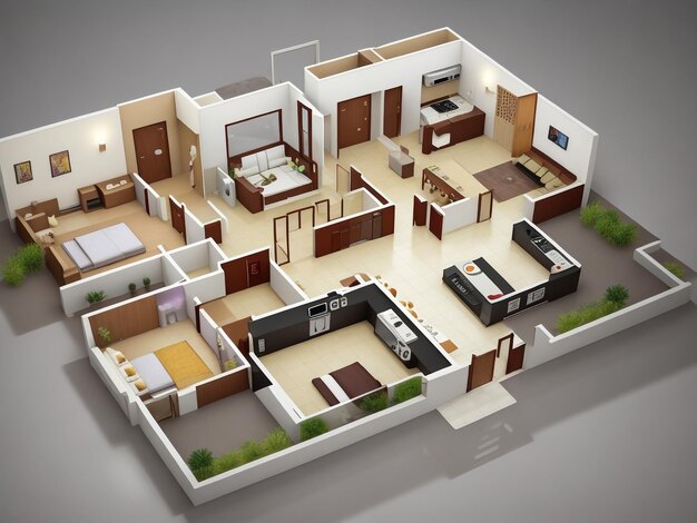 Foto rendering en 3d de un apartamento amueblado