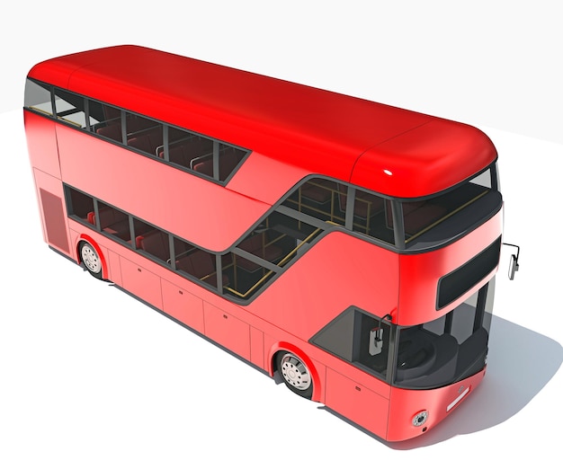 Rendering 3D de autobús urbano de dos pisos sobre un fondo blanco