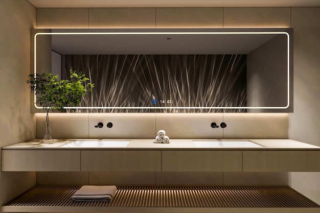 Rendering 3D de baño de lujo vanidad inspiración de diseño de interiores