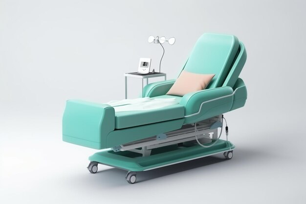 Foto rendering 3d de una cama eléctrica de hospital aislada sobre un fondo blanco