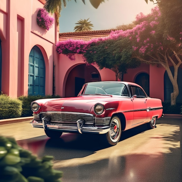 Rendering en 3D de un coche antiguo moderno