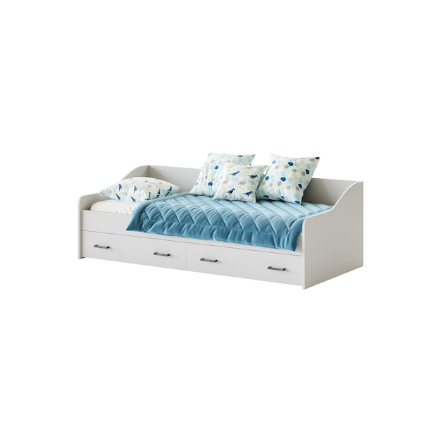 Rendering 3D cómodo cama moderna aislada sobre un fondo blanco