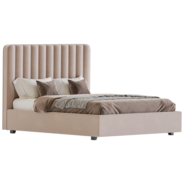 Rendering 3D cómodo cama moderna aislada sobre un fondo blanco