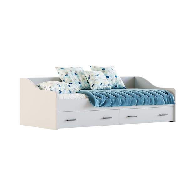 Rendering 3D cómodo cama moderna aislada sobre un fondo blanco