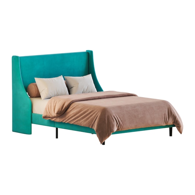 Rendering 3D cómodo cama moderna aislada sobre un fondo blanco