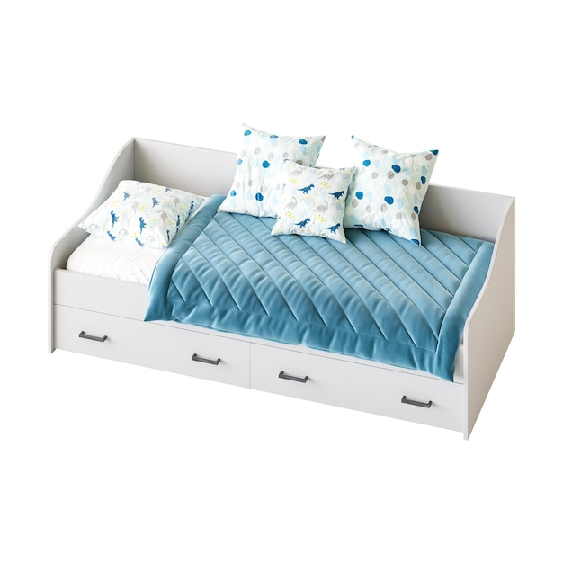 Rendering 3D cómodo cama moderna aislada sobre un fondo blanco
