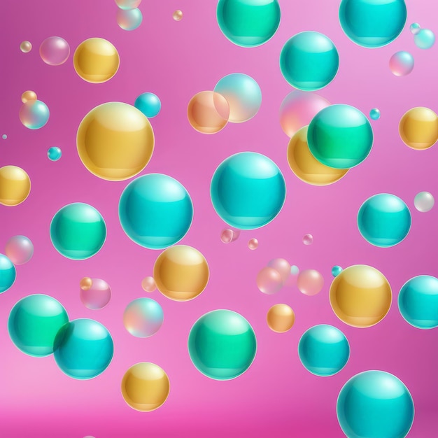 Rendering en 3D de esferas coloridas con un patrón flotante en forma de círculo Rendering de color en 3D