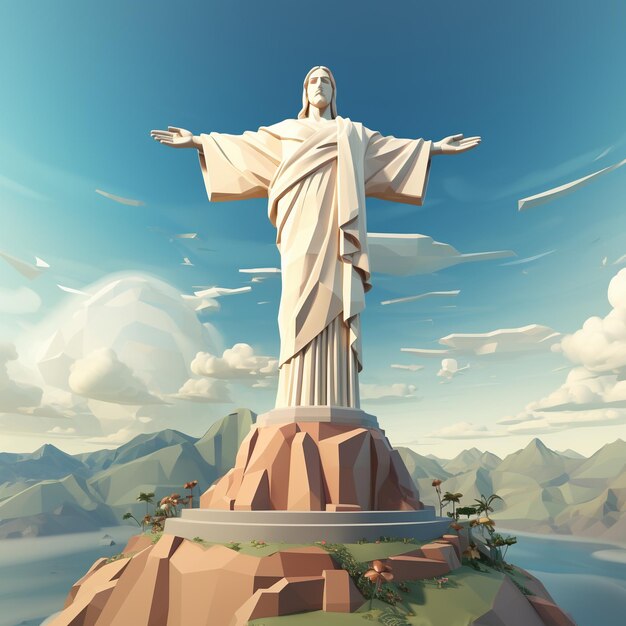 Rendering en 3D de la estatua de Cristo el Redentor