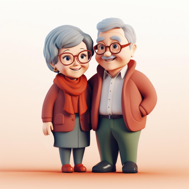 Rendering 3D de una feliz pareja de ancianos abuelos juntos en la ilustración del Double Ninth Festival