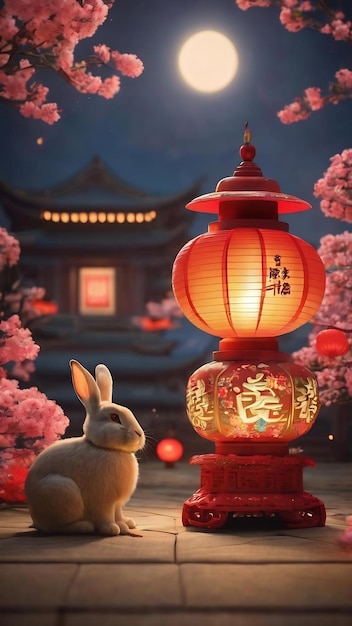 Rendering 3D para el festival de mediados de otoño o el año nuevo chino festivales chinos con linternas fluyen