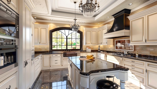 Rendering 3D de la hermosa sala de la cocina