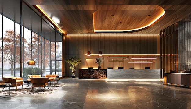 Rendering 3D hermoso hotel moderno y oficina