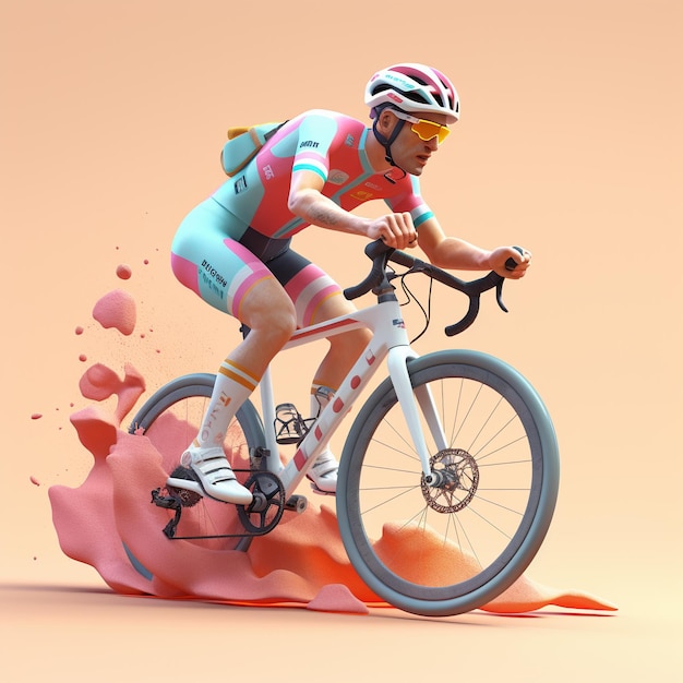 Rendering en 3D de un jugador de ciclismo en acción