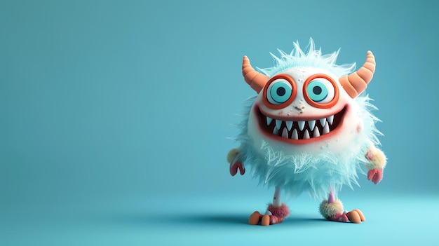 Foto rendering 3d de un lindo y amigable yeti azul y blanco el yeti está sonriendo y tiene los brazos extendidos como si estuviera listo para dar un abrazo