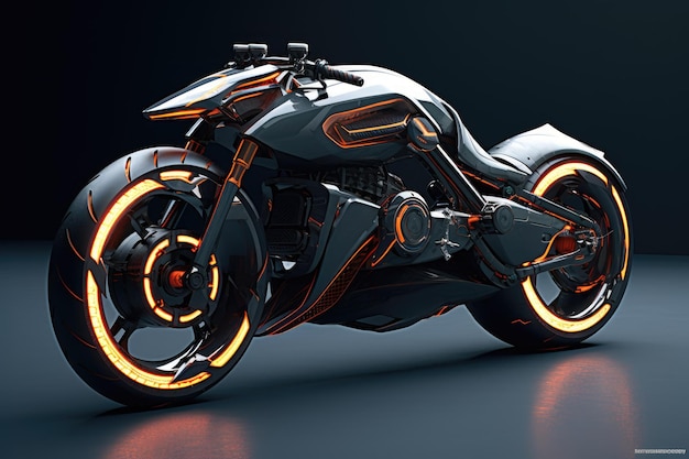 Rendering 3D de una motocicleta de concepto genérico sin marca en un fondo oscuro generado por Ai