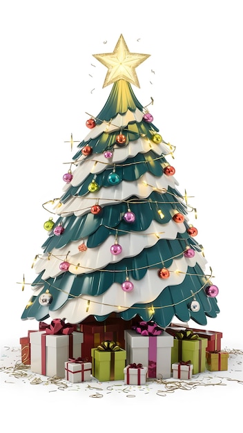 Rendering 3D de una Navidad con decoraciones de luces