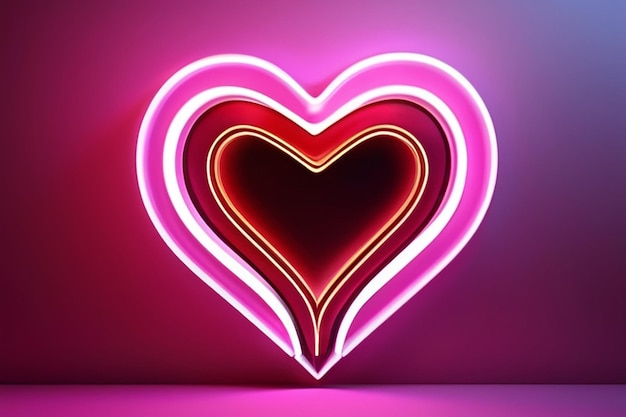Rendering 3d de Neon Light Heart Shape Background Abstract Concept para el día de San Valentín.