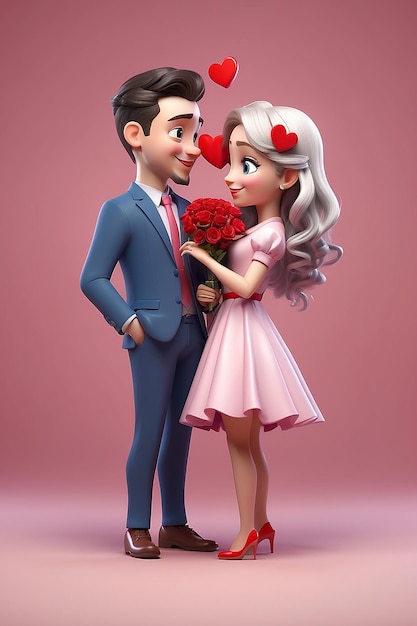 Rendering en 3D del personaje del día de San Valentín enamorado