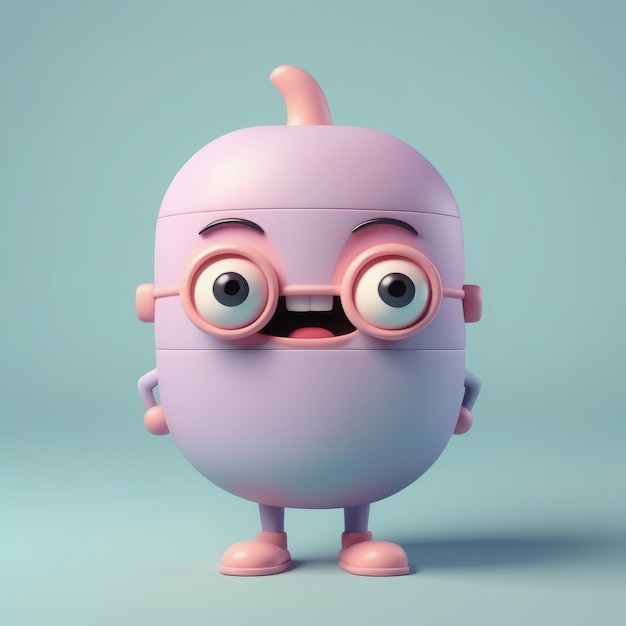 Rendering 3D de un personaje de dibujos animados rosado lindo Ilustración 3D Rendering 4D de un personaxe de caricaturas rosadas lindo