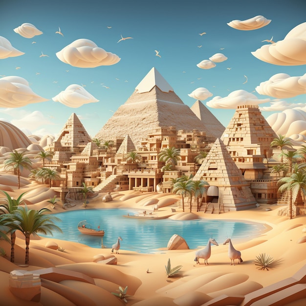 Rendering en 3D de las pirámides de Giza