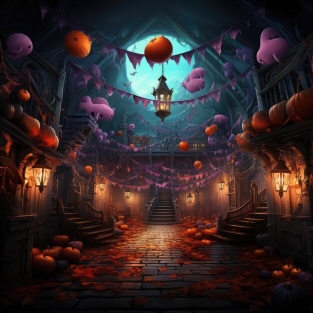 Foto rendering 3d de la sala vacía el concepto de la festividad de halloween