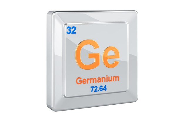 Rendering 3D del signo del elemento químico germanio Ge aislado sobre un fondo blanco