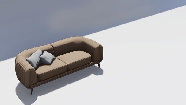Rendering 3D sofá marrón de tela de dos plazas