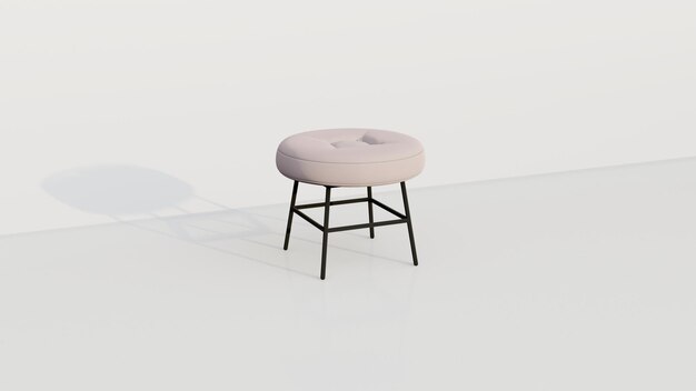 Rendering 3d taburete redondo de crema con una depresión rectangular en el medio