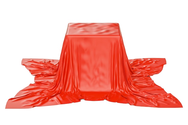 Rendering 3D de tela roja cubierta por una caja