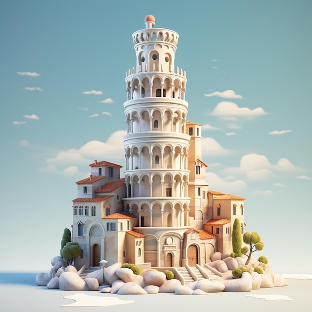 Rendering en 3D de la Torre Inclinada de Pisa