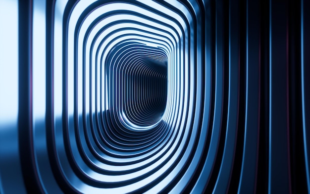 Foto rendering en 3d de túneles abstractos metálicos y abstractos