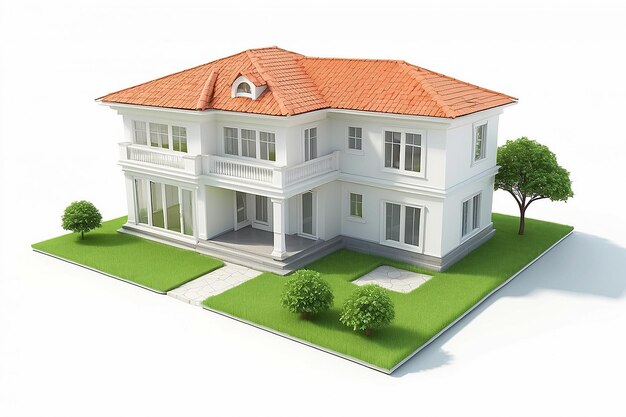 Foto rendering 3d de una villa de lujo con rendering realista contrastante y marco de alambre