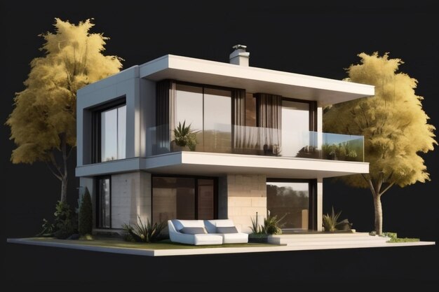 Foto rendering en 3d de una villa moderna aislada