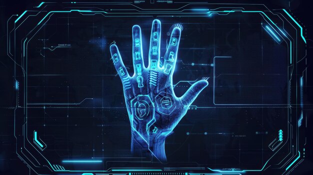 Rendering digital de un escáner biométrico de mano que ilustra la tecnología avanzada en seguridad e identificación