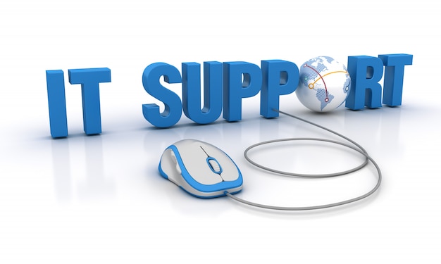 Rendering Illustration von IT SUPPORT Word mit Computer Mouse und Globe World