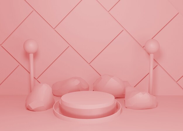 Rendering Pink Pastell Display Podium Produktstand