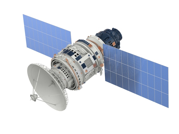 Rendering de satélite 3D aislado en blanco