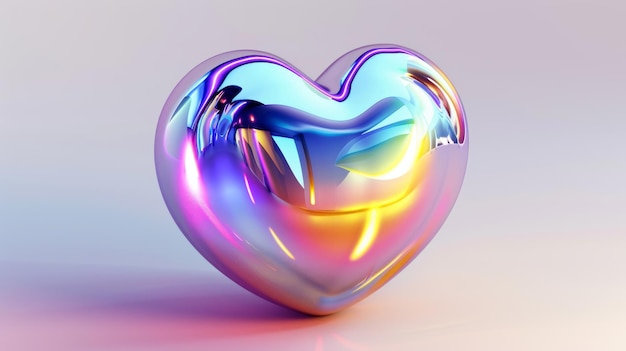 Rendering von 3D-Iridescent-Chrom-Hot-Heart-Emoji mit Regenbogen-Gradient-Effekt auf weißem Hintergrund 3D-Moderne Illustration des Y2K-Herzens in 3D