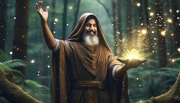 Foto rendering von zauberer, die magie kontrollieren
