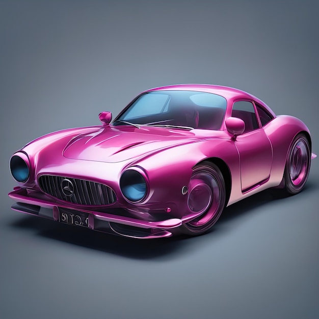 Renderização 3 d cg de um carro rosa Ilustração 3 d de um carro esportivo rosa com fundo escuro