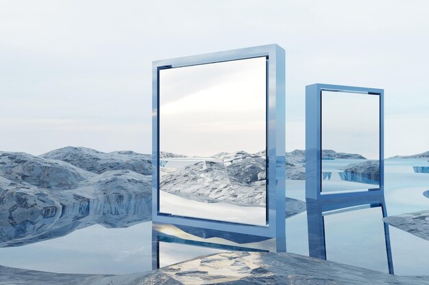 renderização 3d 3d fundo alienígena abstrato em branco azul limpo exibição de design de cubo de cristal e