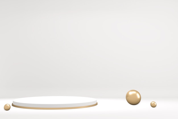 Renderização 3D Abstract Pedestal podium with gold amd White podium minimal design