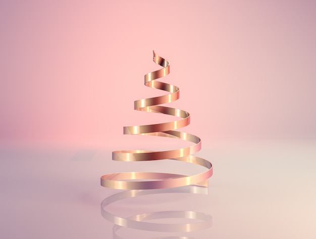 Renderização 3d abstrata com árvore de Natal de luxo ouro rosa.