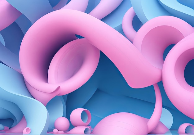Renderização 3D abstrata com formas onduladas orgânicas Ponto de fundo de ondas rosas e azuis de moda