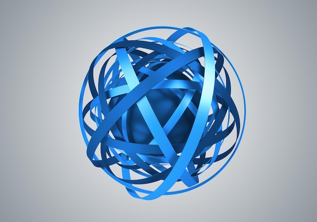 Renderização 3d abstrata da esfera com anéis no espaço vazio Forma futurista Fundo surreal