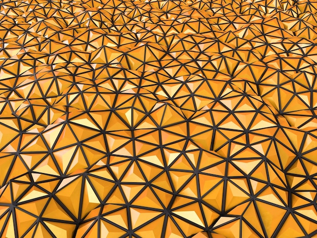 Renderização 3d abstrata da superfície laranja Fundo com forma poligonal futurista