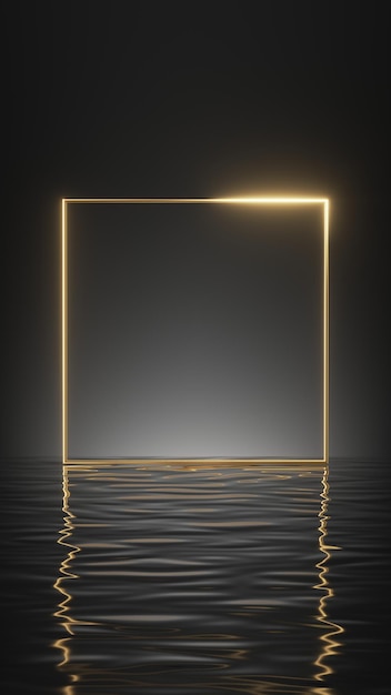 renderização 3D abstrata de fundo geométrico minimalista com moldura quadrada dourada